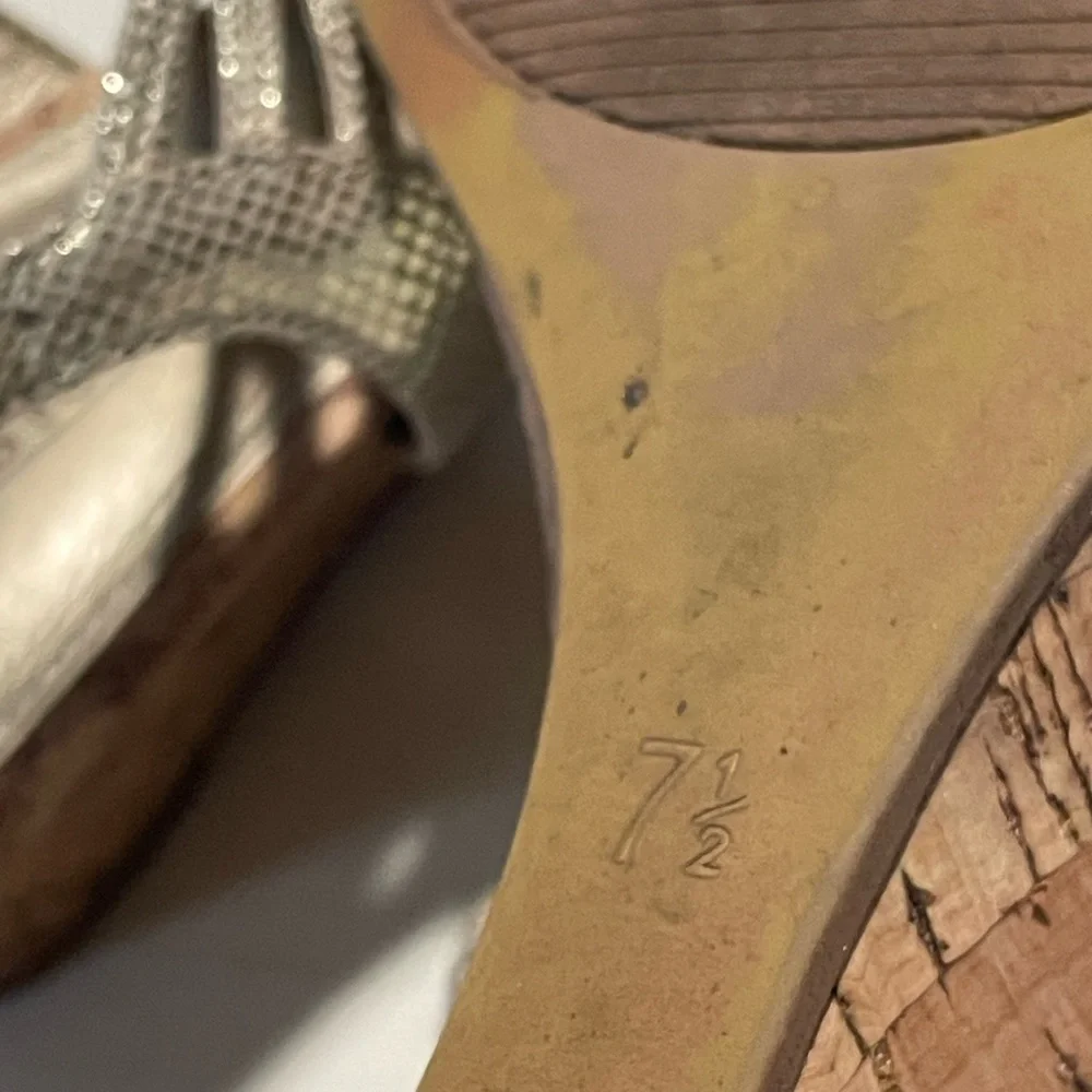 Coach and Four Gold Strappy Metallic Wedge Sandals Size 7.5 Cork Heel